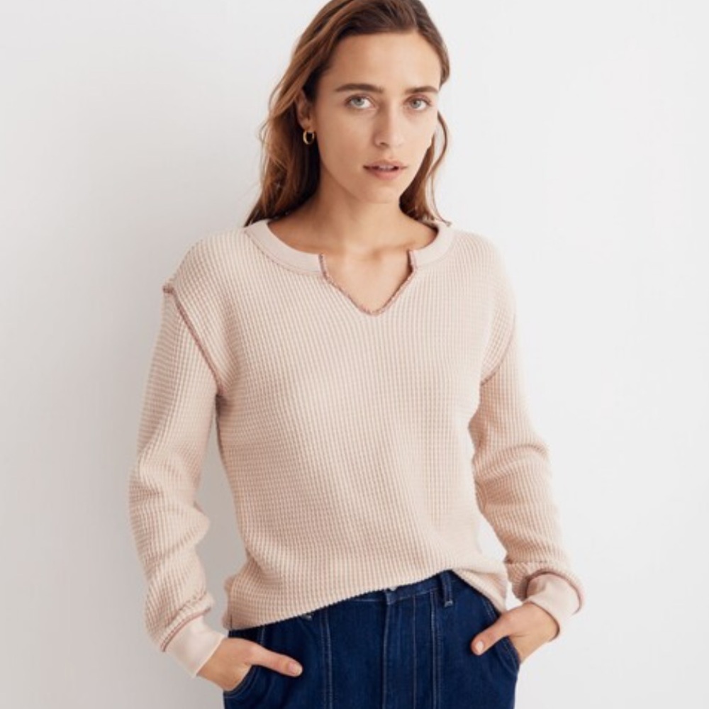Madewell waffle split neck tee size M